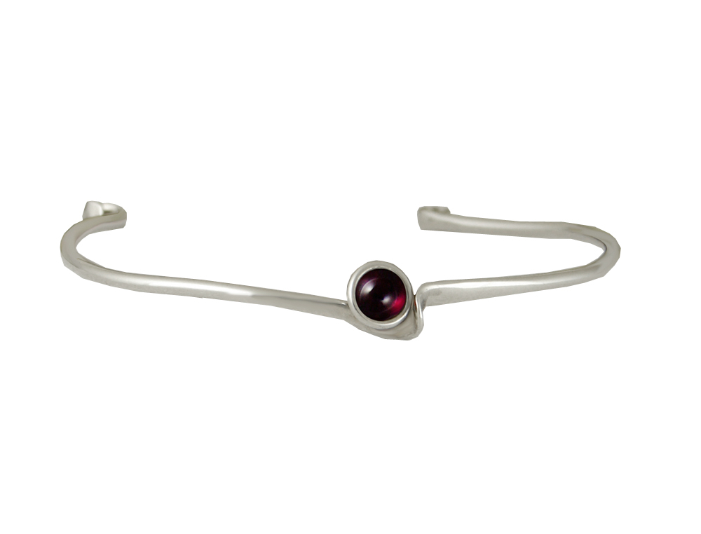 Sterling Silver Wave Cuff Bracelet With Garnet